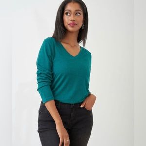 Mango | cotton blend green knit v-neck sweater | size M